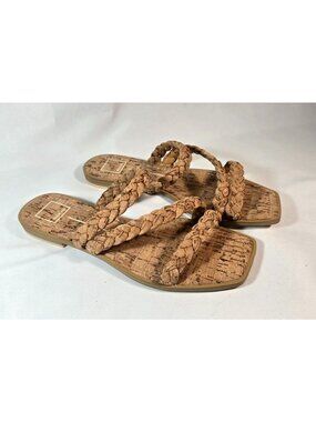 Dolce Vita Slide Sandals 9.5 Natural Cork Iman Flats Puffed-Up Braid Straps Vaca
